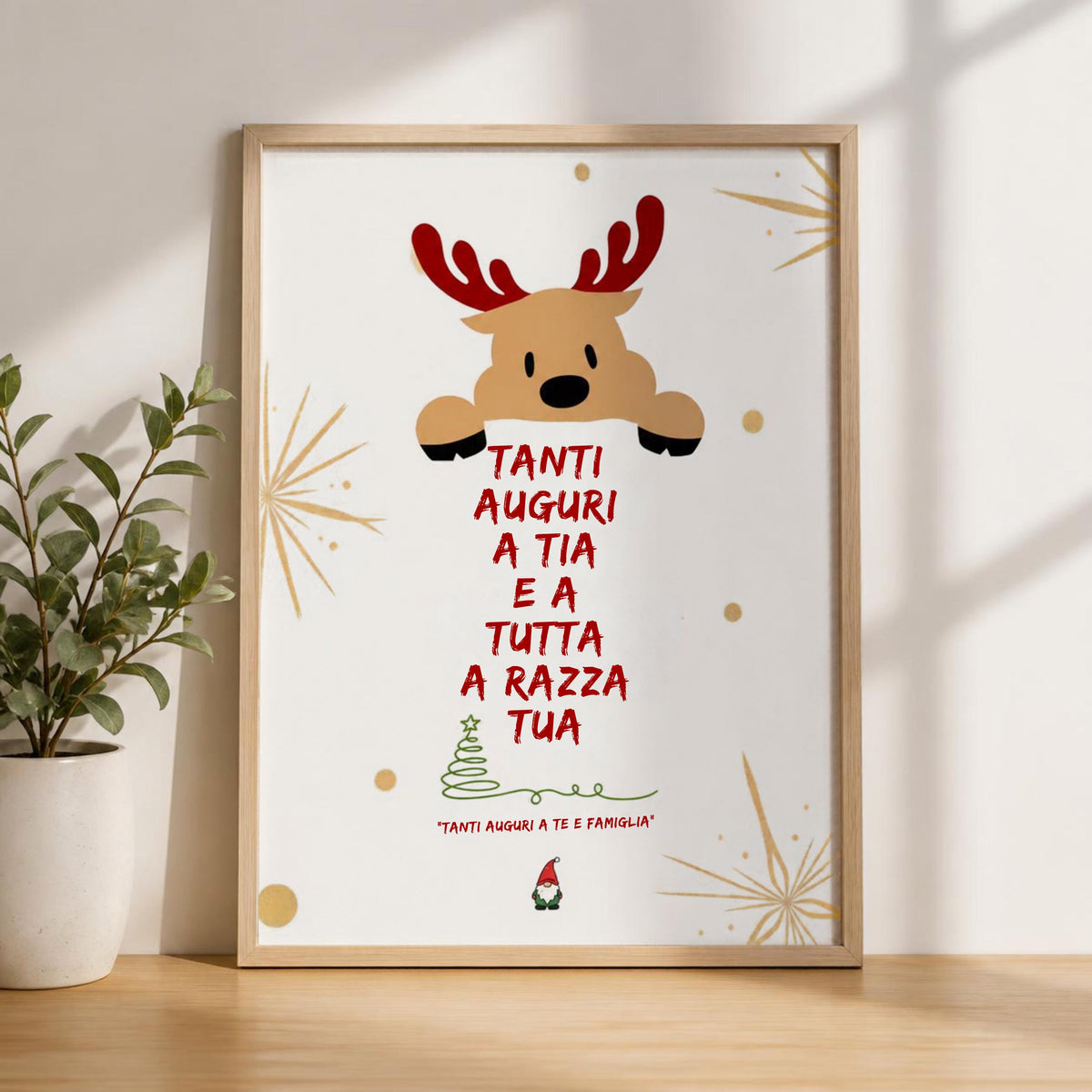 Poster Natalizio Ironico "Tanti Auguri a Tia e a Tutta a Razza Tua" - Stampa da Parete A3 A4 - Idea Regalo Natale Divertente e Dialettale