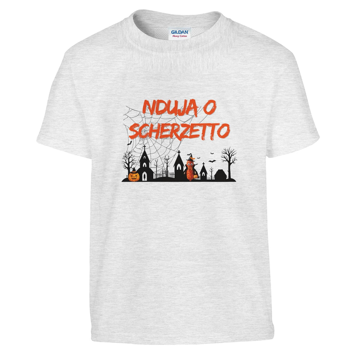 Maglietta Halloween Bambino "Nduja o Scherzetto" | T-shirt bambini divertente, Idea regalo Calabria, Maglia spettrale, Dolcetto o scherzetto