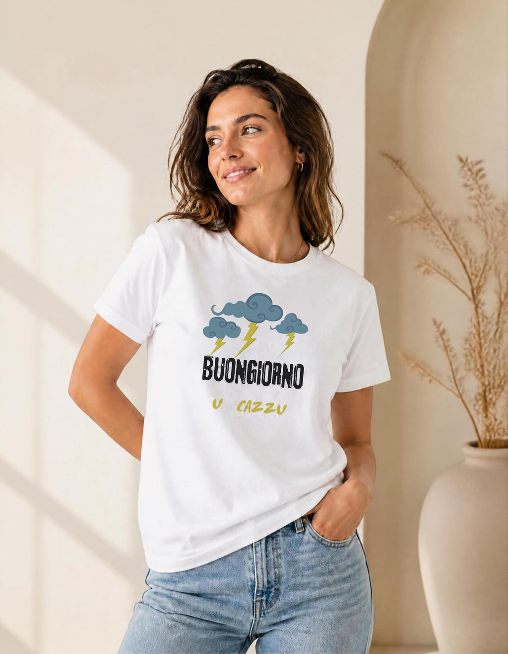 Maglietta Ironica Dialetto Calabrese "Buongiorno U Cazzu" - T-shirt Divertente Regalo Simpatico Uomo Donna