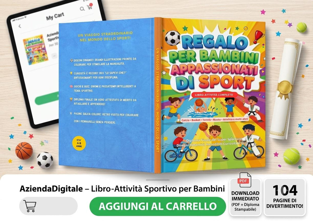 Il Grande Libro da colorare sullo Sport in PDF Download Immediato Pagine Salva-Colore: Retro vuoto.