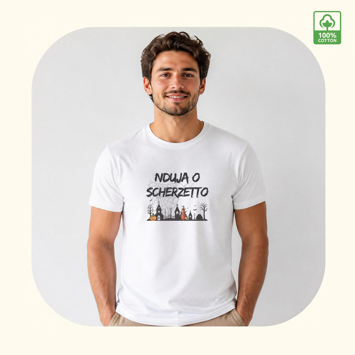 Maglietta Halloween Calabrese "NDUJA O SCHERZETTO" | T-Shirt Divertentissima e Originale, Idea Regalo A Tema Tradizione e Ironia
