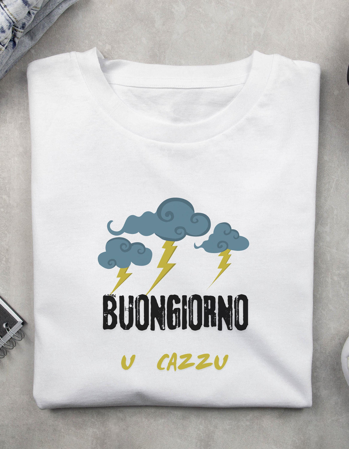 Maglietta Ironica Dialetto Calabrese "Buongiorno U Cazzu" - T-shirt Divertente Regalo Simpatico Uomo Donna