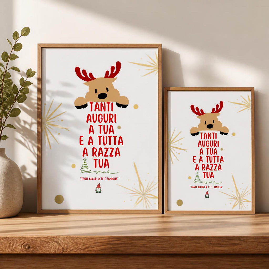Poster Natalizio Ironico "Tanti Auguri a Tia e a Tutta a Razza Tua" - Stampa da Parete A3 A4 - Idea Regalo Natale Divertente e Dialettale