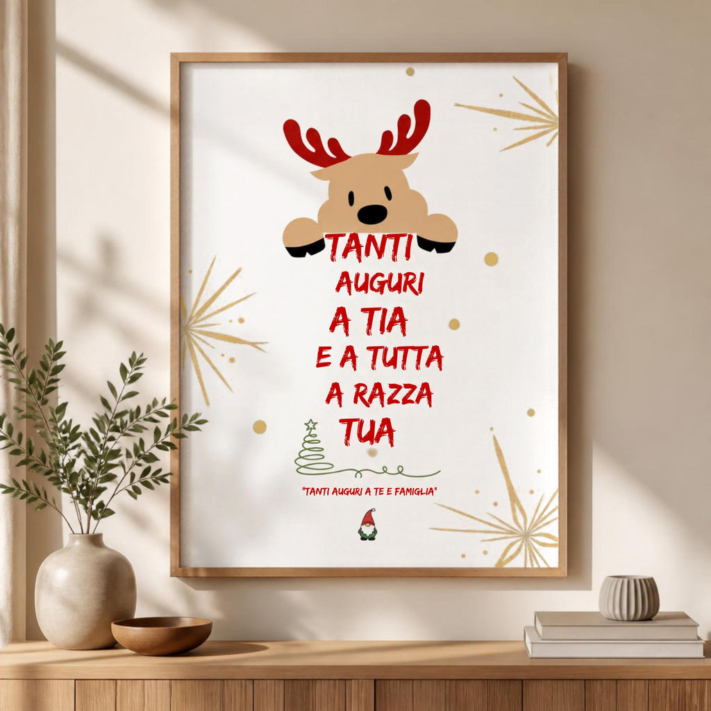 Poster Natalizio Ironico "Tanti Auguri a Tia e a Tutta a Razza Tua" - Stampa da Parete A3 A4 - Idea Regalo Natale Divertente e Dialettale
