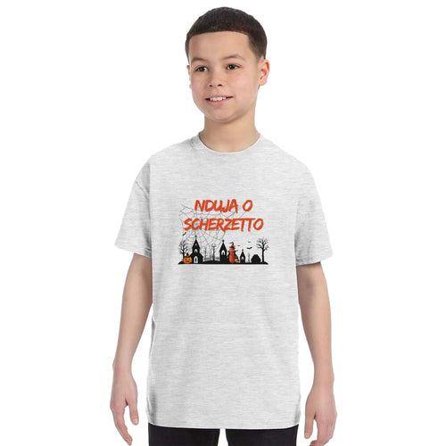 Maglietta Halloween Bambino "Nduja o Scherzetto" | T-shirt bambini divertente, Idea regalo Calabria, Maglia spettrale, Dolcetto o scherzetto