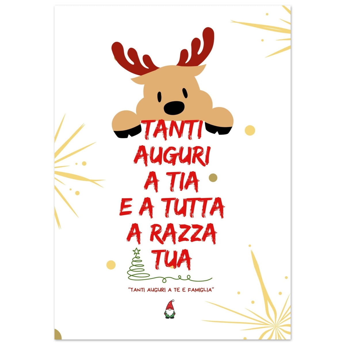 Poster Natalizio Ironico "Tanti Auguri a Tia e a Tutta a Razza Tua" - Stampa da Parete A3 A4 - Idea Regalo Natale Divertente e Dialettale